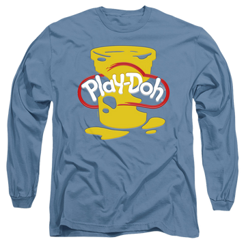 Carolina blue men's long sleeve t-shirt with Play-doh Messy Stencil Logo graphic