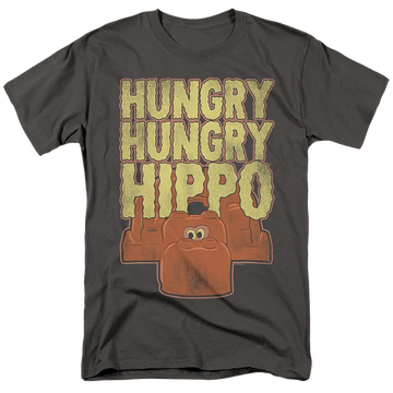 Charcoal men's regular fit t-shirt with Hungry Hungry Hippos Faded graphic