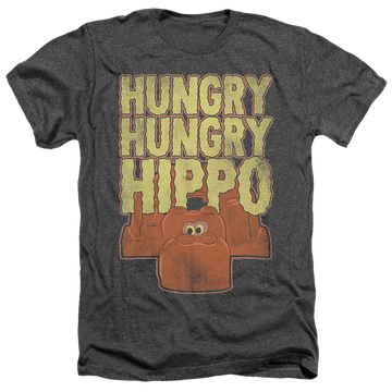 Charcoal men's heather t-shirt with Hungry Hungry Hippos Faded graphic