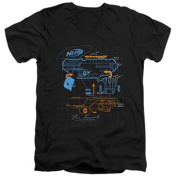Black men's v-neck t-shirt with Nerf Deconstructed Gun graphic