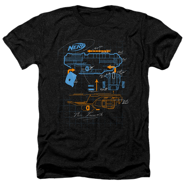 Charcoal men's heather t-shirt with Nerf Deconstructed Gun graphic