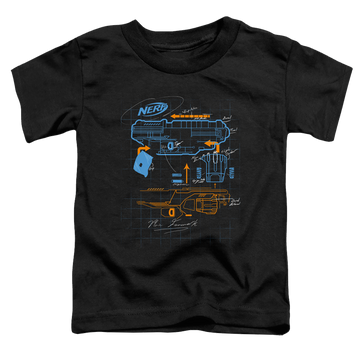 Black toddler t-shirt with Nerf Deconstructed Gun graphic