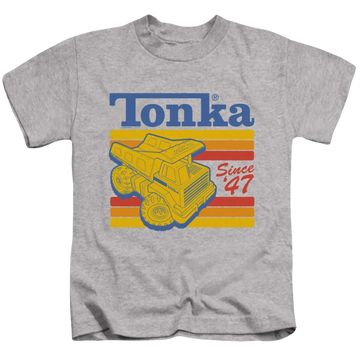Athletic heather kid's t-shirt for ages 4 to 7 with Hasbro Tonka Since 47 graphic