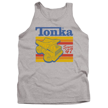 Athletic heather men's tank with Hasbro Tonka Since 47 graphic