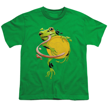 Kelly green youth t-shirt for ages 8 to 12 with Play-doh Frog Hugging Lid graphic