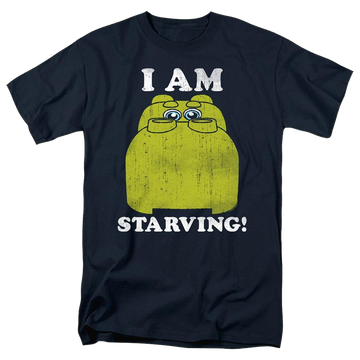 Navy men's regular fit t-shirt with Hungry Hungry Hippos I'm Starving graphic