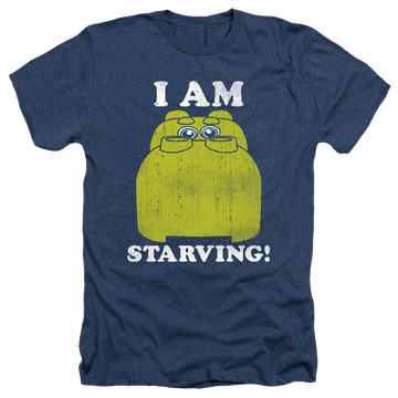 Navy men's heather t-shirt with Hungry Hungry Hippos I'm Starving graphic