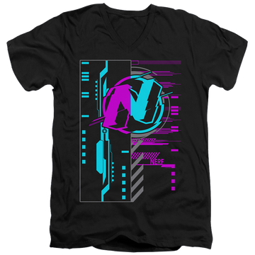 Black men's v-neck t-shirt with Nerf Cyber graphic