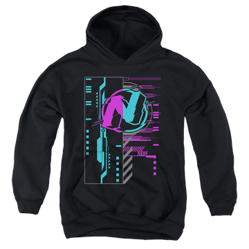 Black youth hoodie for ages 8 to 12 with Nerf Cyber graphic