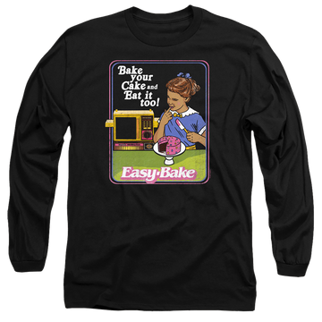Black men's long sleeve t-shirt with Easy Bake Oven Bake Your Cake graphic
