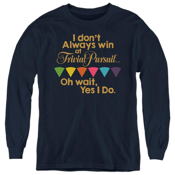 Navy youth long sleeve t-shirt with Transformers I Always Win graphic