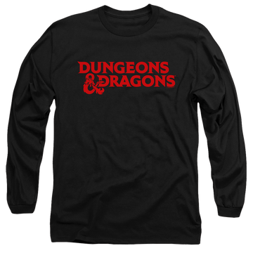 Black men's long sleeve t-shirt with Dungeons & Dragons Type Logo graphic