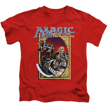 Red kid's t-shirt for ages 4 to 7 with Magic the Gathering Fifth Edition Deck Art graphic