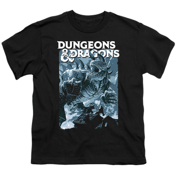 Black youth t-shirt for ages 8 to 12 with Dungeons & Dragons Tarrasque graphic