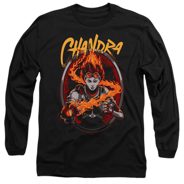 Black men's long sleeve t-shirt with Magic the Gathering Chandra graphic