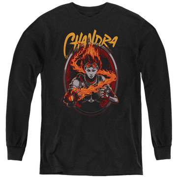 Black youth long sleeve t-shirt with Magic the Gathering Chandra graphic