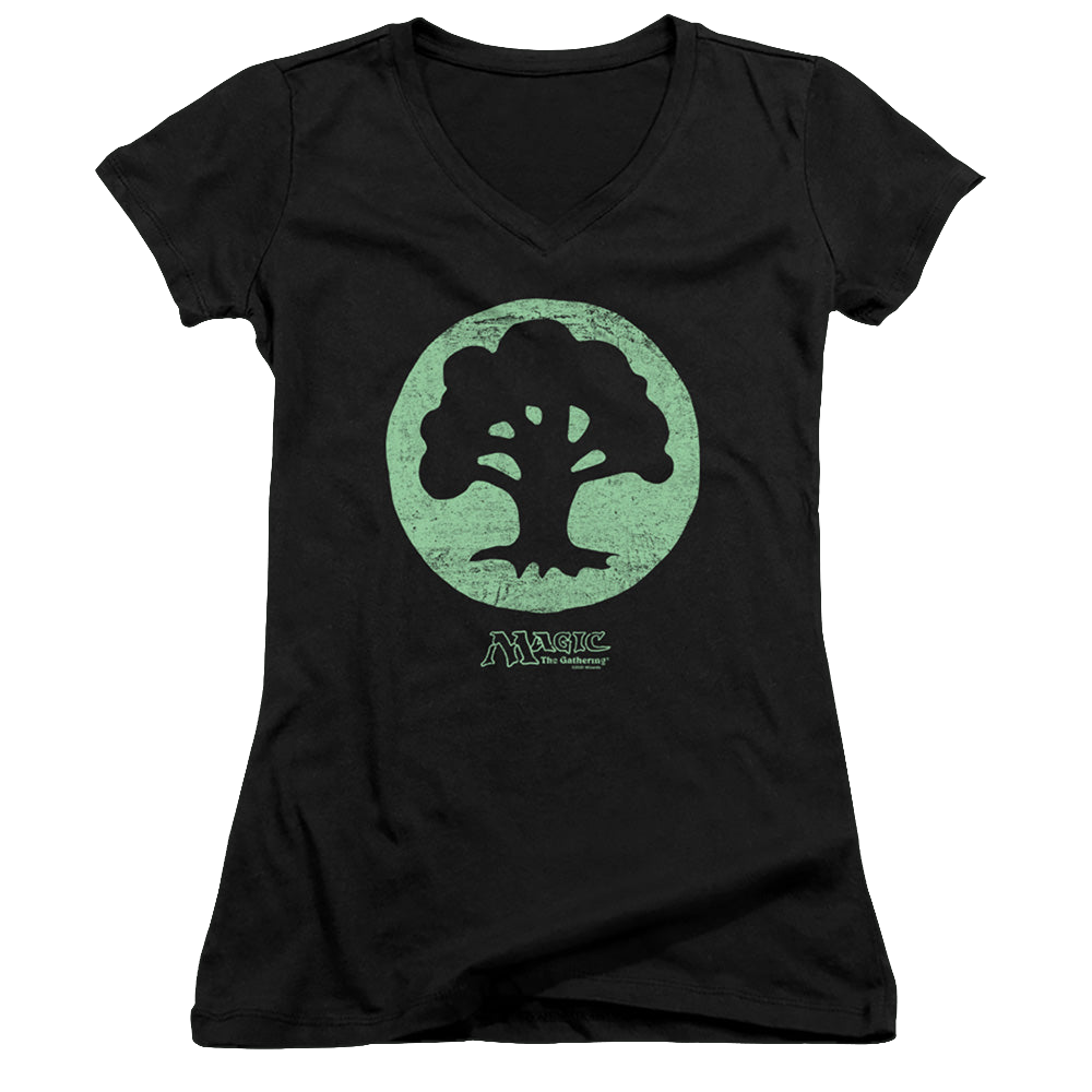 Magic the Gathering Green Symbol - Juniors V-Neck T-Shirt Juniors V-Neck T-Shirt Magic the Gathering
