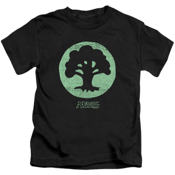 Black kid's t-shirt for ages 4 to 7 with Magic the Gathering Green Symbol graphic
