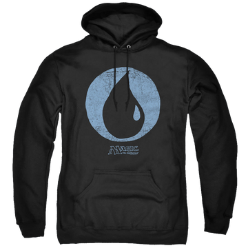 Black pullover hoodie with Magic the Gathering Blue Symbol graphic