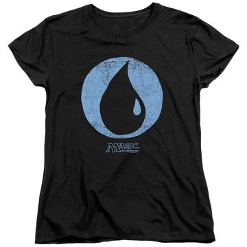 Black women's t-shirt with Magic the Gathering Blue Symbol graphic