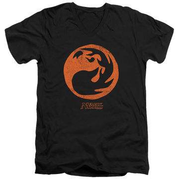 Black men's v-neck t-shirt with Magic the Gathering Red Symbol graphic