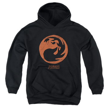 Black youth hoodie for ages 8 to 12 with Magic the Gathering Red Symbol graphic