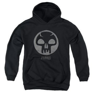 Black youth hoodie for ages 8 to 12 with Magic the Gathering Black Symbol graphic