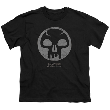 Black youth t-shirt for ages 8 to 12 with Magic the Gathering Black Symbol graphic