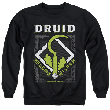 Black men's crewneck sweatshirt with Dungeons & Dragons Druid graphic