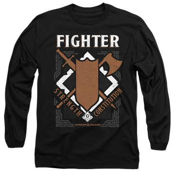 Black men's long sleeve t-shirt with Dungeons & Dragons Fighter graphic
