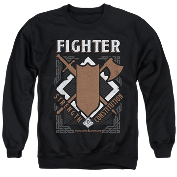 Black men's crewneck sweatshirt with Dungeons & Dragons Fighter graphic