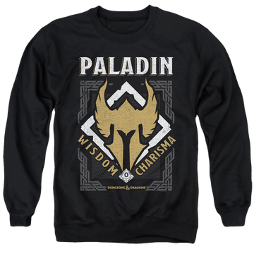 Black men's crewneck sweatshirt with Dungeons & Dragons Paladin graphic