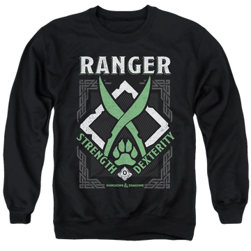 Black men's crewneck sweatshirt with Dungeons & Dragons Ranger graphic
