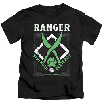 Black kid's t-shirt for ages 4 to 7 with Dungeons & Dragons Ranger graphic
