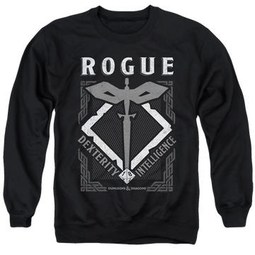 Black men's crewneck sweatshirt with Dungeons & Dragons Rogue graphic