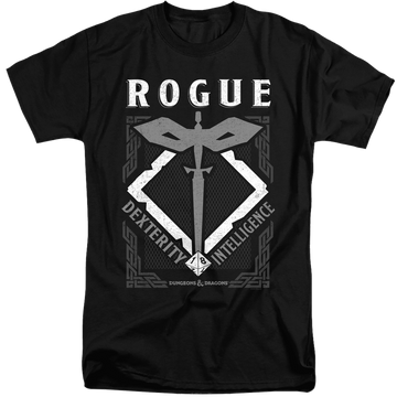 Black men's tall fit t-shirt with Dungeons & Dragons Rogue graphic