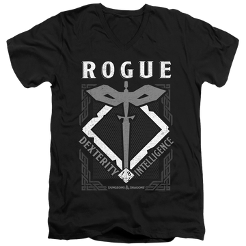 Black men's v-neck t-shirt with Dungeons & Dragons Rogue graphic