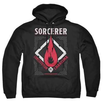 Black pullover hoodie with Dungeons & Dragons Sorcerer graphic