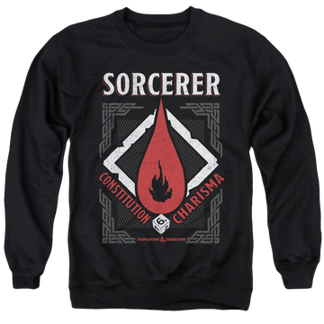Black men's crewneck sweatshirt with Dungeons & Dragons Sorcerer graphic