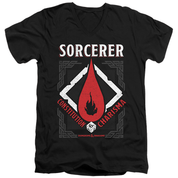 Black men's v-neck t-shirt with Dungeons & Dragons Sorcerer graphic