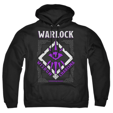 Black pullover hoodie with Dungeons & Dragons Warlock graphic