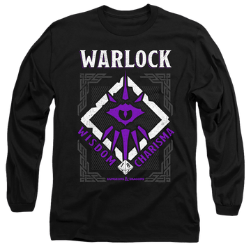 Black men's long sleeve t-shirt with Dungeons & Dragons Warlock graphic