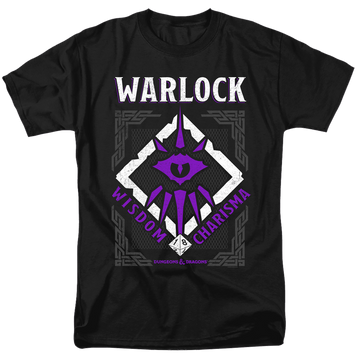 Black men's regular fit t-shirt with Dungeons & Dragons Warlock graphic