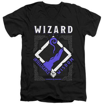 Black men's v-neck t-shirt with Dungeons & Dragons Wizard graphic