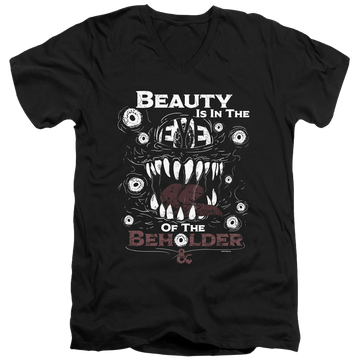 Black men's v-neck t-shirt with Dungeons & Dragons Eye Of The Beholder graphic