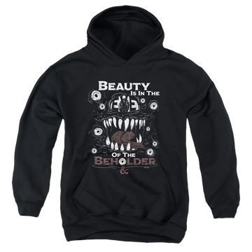 Black youth hoodie for ages 8 to 12 with Dungeons & Dragons Eye Of The Beholder graphic