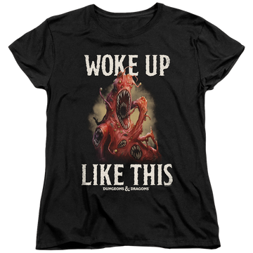 Black women's t-shirt with Dungeons & Dragons Woke Like This graphic