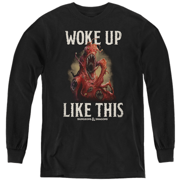 Black youth long sleeve t-shirt with Dungeons & Dragons Woke Like This graphic