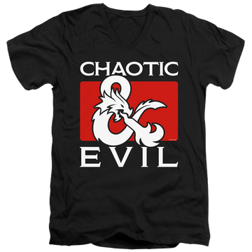 Black men's v-neck t-shirt with Dungeons & Dragons Chaotic Evil graphic