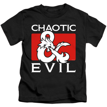 Black kid's t-shirt for ages 4 to 7 with Dungeons & Dragons Chaotic Evil graphic